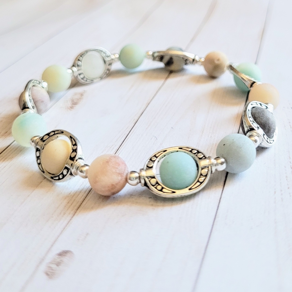 Silver Frame/ Amazonite Gemstone Bracelet - Picture 3 of 3
